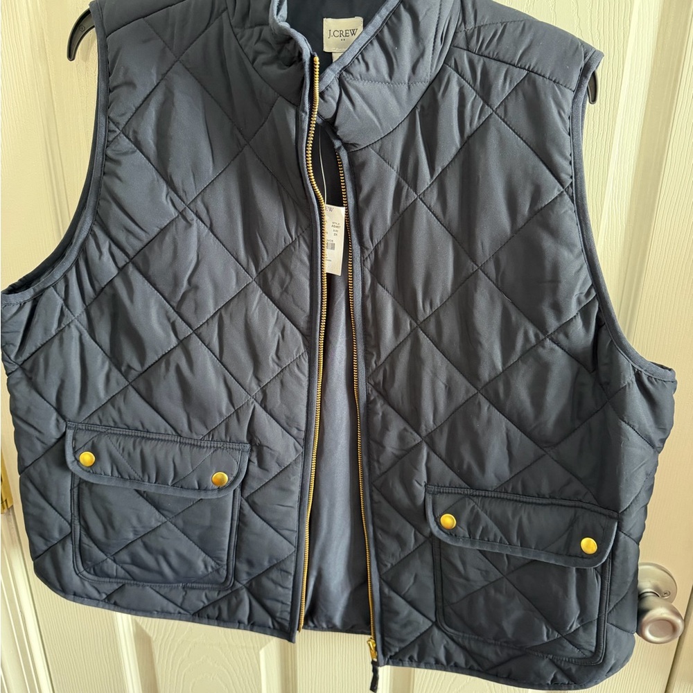J.Crew Navy Quilted Vest with Gold Zipper